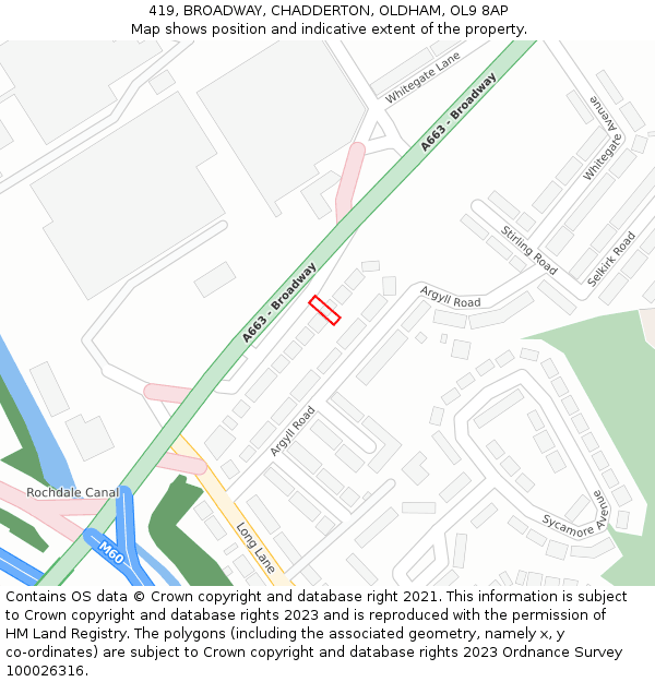 419, BROADWAY, CHADDERTON, OLDHAM, OL9 8AP: Location map and indicative extent of plot