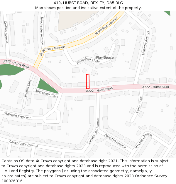 419, HURST ROAD, BEXLEY, DA5 3LG: Location map and indicative extent of plot