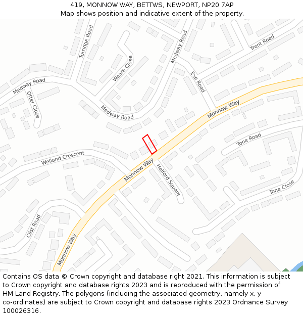 419, MONNOW WAY, BETTWS, NEWPORT, NP20 7AP: Location map and indicative extent of plot