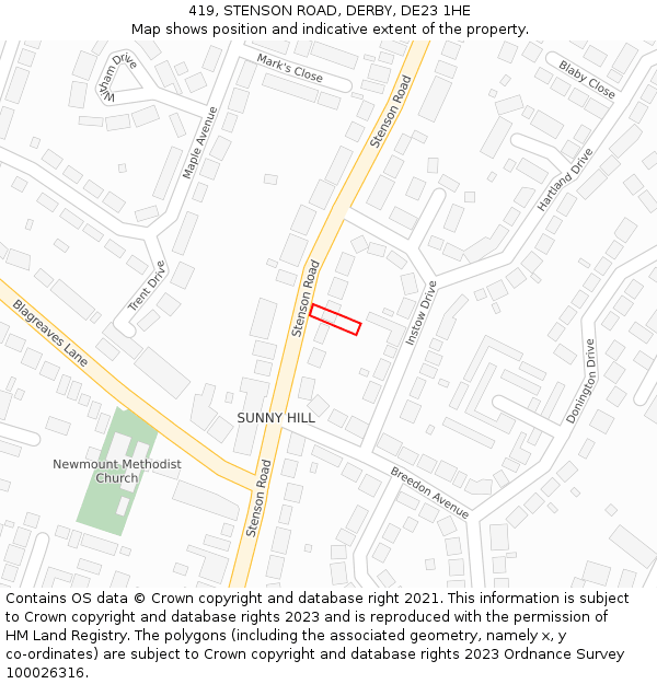 419, STENSON ROAD, DERBY, DE23 1HE: Location map and indicative extent of plot