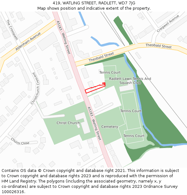 419, WATLING STREET, RADLETT, WD7 7JG: Location map and indicative extent of plot