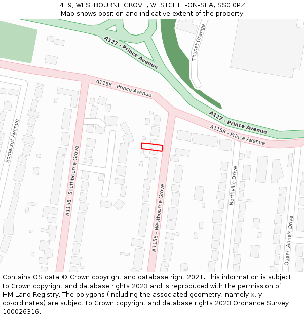 419, WESTBOURNE GROVE, WESTCLIFF-ON-SEA, SS0 0PZ: Location map and indicative extent of plot