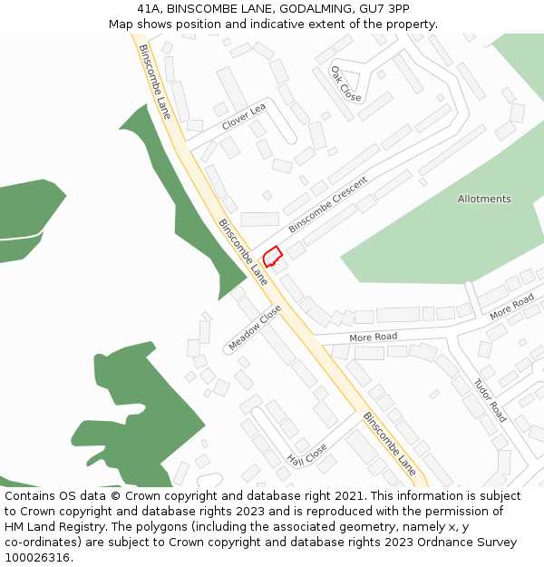 41A, BINSCOMBE LANE, GODALMING, GU7 3PP: Location map and indicative extent of plot