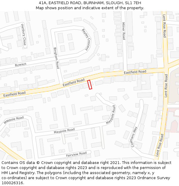 41A, EASTFIELD ROAD, BURNHAM, SLOUGH, SL1 7EH: Location map and indicative extent of plot