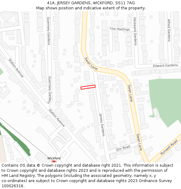 41A, JERSEY GARDENS, WICKFORD, SS11 7AG: Location map and indicative extent of plot