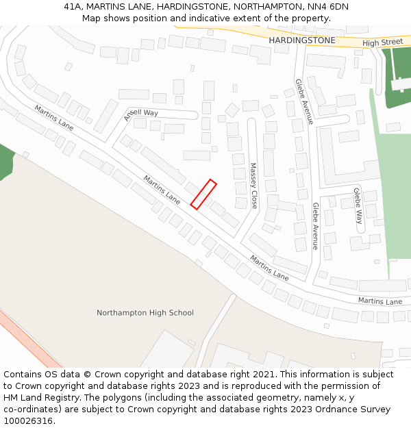 41A, MARTINS LANE, HARDINGSTONE, NORTHAMPTON, NN4 6DN: Location map and indicative extent of plot