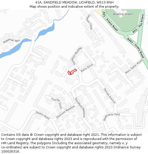 41A, SANDFIELD MEADOW, LICHFIELD, WS13 6NH: Location map and indicative extent of plot