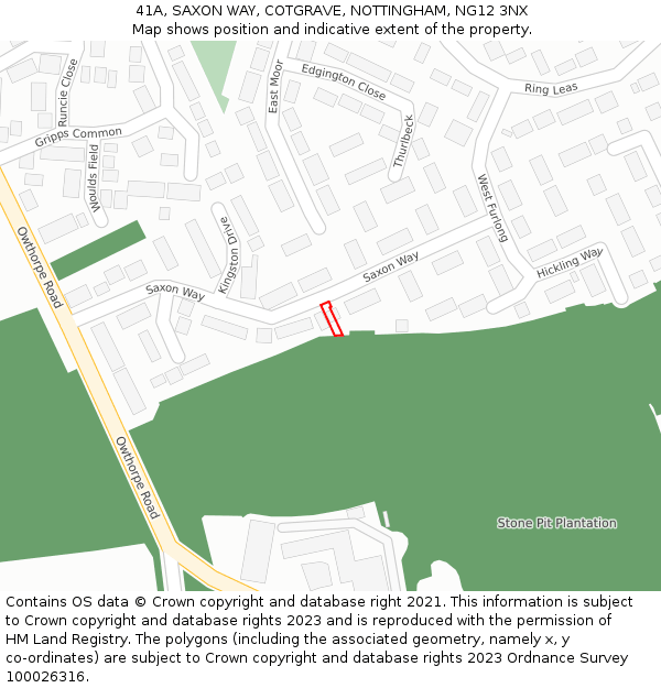 41A, SAXON WAY, COTGRAVE, NOTTINGHAM, NG12 3NX: Location map and indicative extent of plot