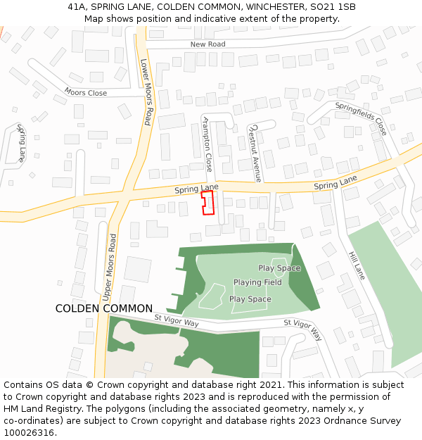 41A, SPRING LANE, COLDEN COMMON, WINCHESTER, SO21 1SB: Location map and indicative extent of plot