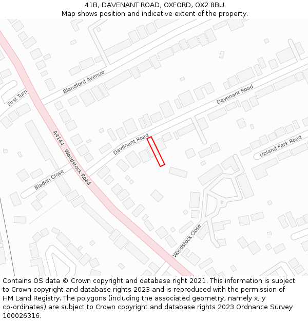 41B, DAVENANT ROAD, OXFORD, OX2 8BU: Location map and indicative extent of plot