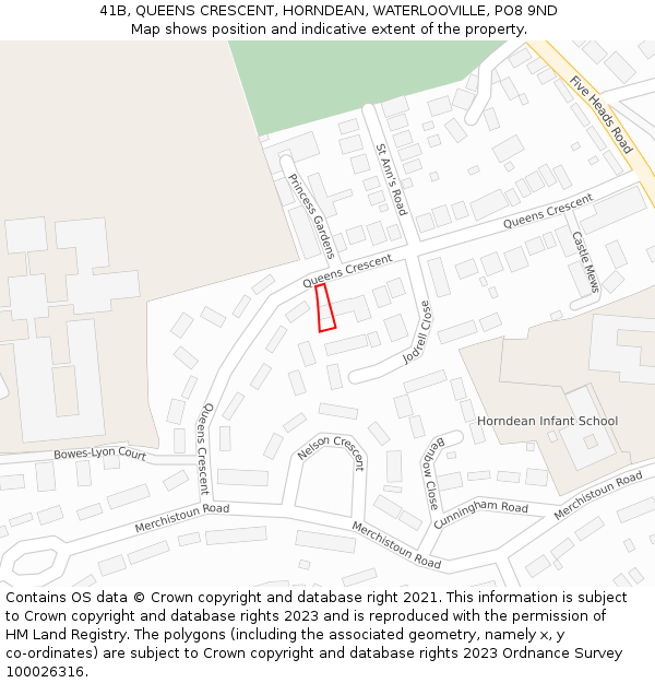 41B, QUEENS CRESCENT, HORNDEAN, WATERLOOVILLE, PO8 9ND: Location map and indicative extent of plot