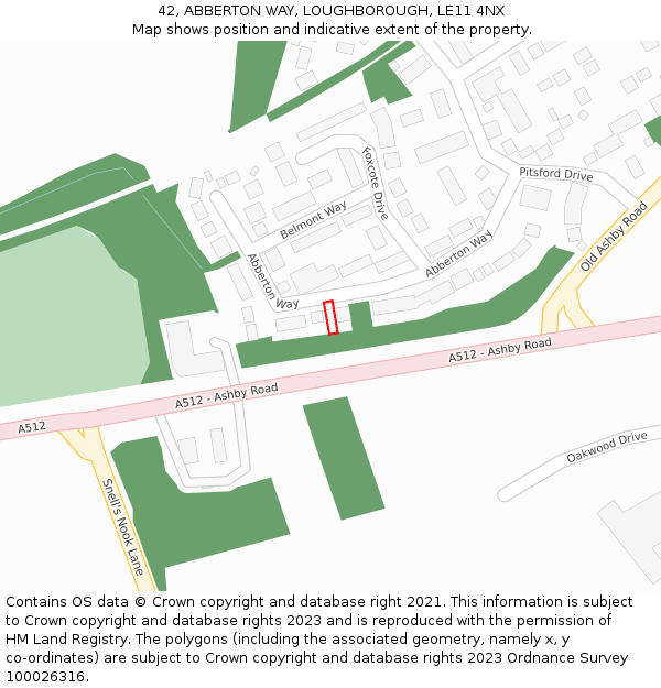 42, ABBERTON WAY, LOUGHBOROUGH, LE11 4NX: Location map and indicative extent of plot