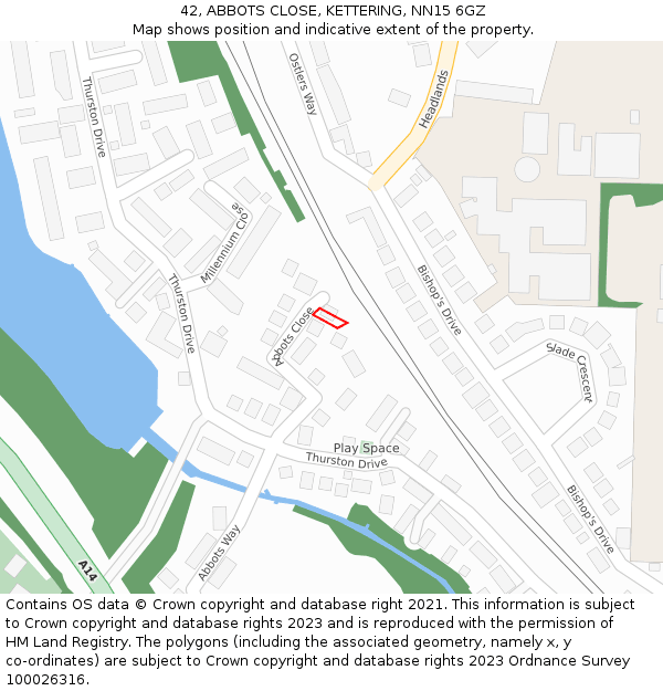 42, ABBOTS CLOSE, KETTERING, NN15 6GZ: Location map and indicative extent of plot