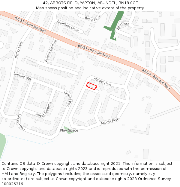 42, ABBOTS FIELD, YAPTON, ARUNDEL, BN18 0GE: Location map and indicative extent of plot
