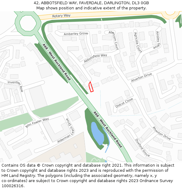 42, ABBOTSFIELD WAY, FAVERDALE, DARLINGTON, DL3 0GB: Location map and indicative extent of plot