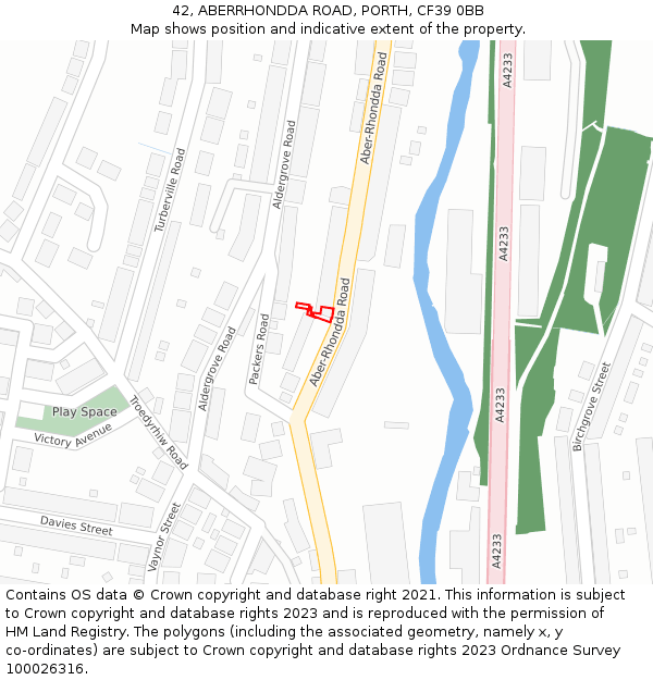 42, ABERRHONDDA ROAD, PORTH, CF39 0BB: Location map and indicative extent of plot