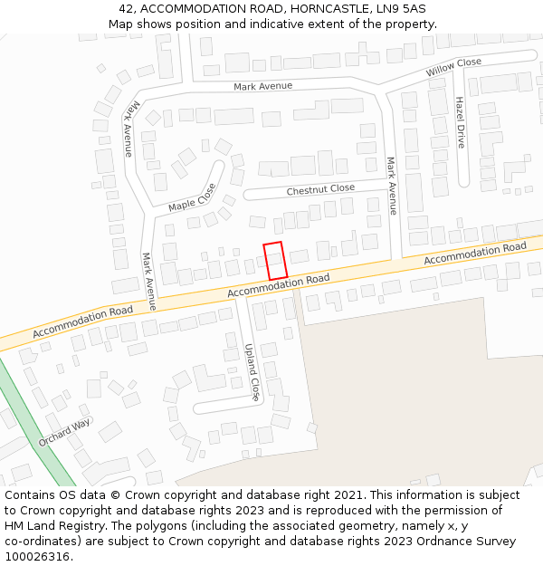 42, ACCOMMODATION ROAD, HORNCASTLE, LN9 5AS: Location map and indicative extent of plot