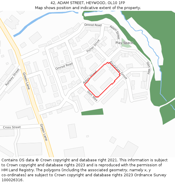 42, ADAM STREET, HEYWOOD, OL10 1FP: Location map and indicative extent of plot