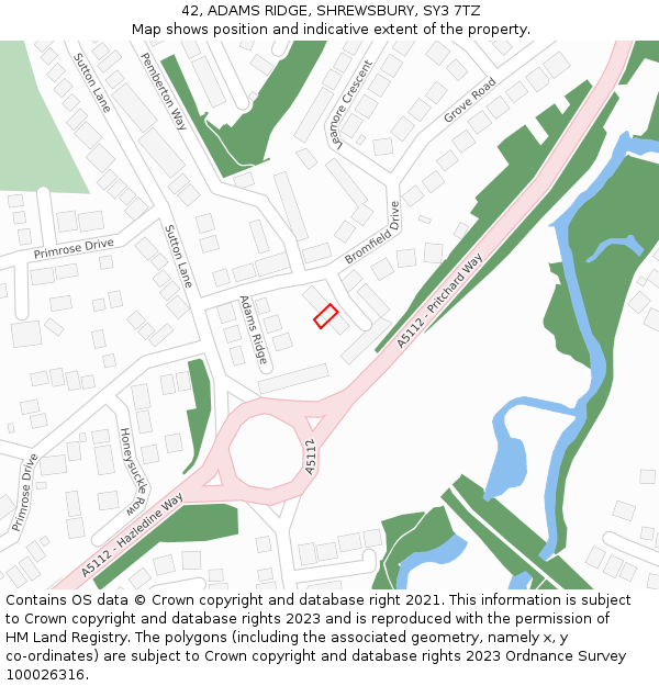 42, ADAMS RIDGE, SHREWSBURY, SY3 7TZ: Location map and indicative extent of plot