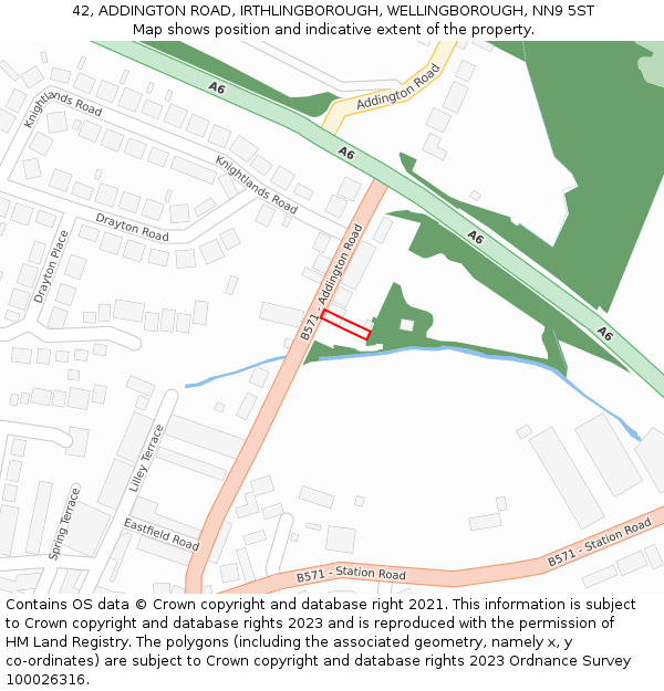 42, ADDINGTON ROAD, IRTHLINGBOROUGH, WELLINGBOROUGH, NN9 5ST: Location map and indicative extent of plot