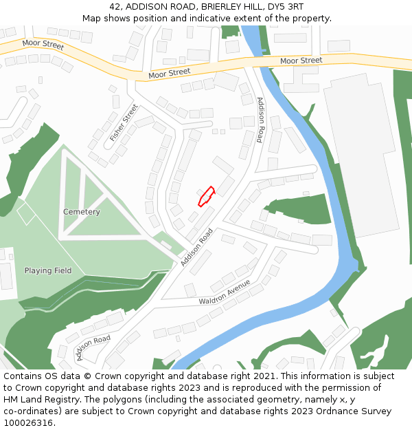 42, ADDISON ROAD, BRIERLEY HILL, DY5 3RT: Location map and indicative extent of plot