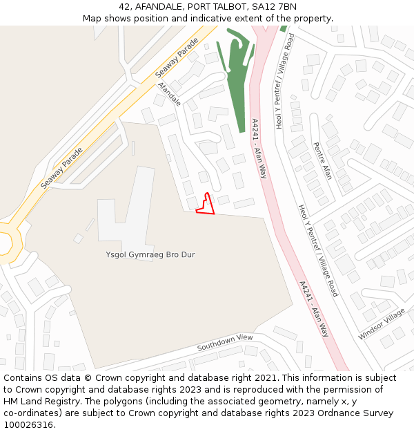 42, AFANDALE, PORT TALBOT, SA12 7BN: Location map and indicative extent of plot
