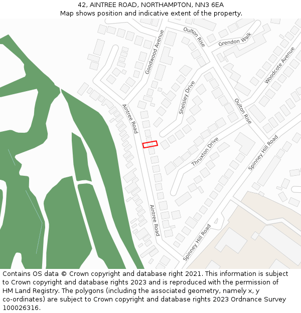 42, AINTREE ROAD, NORTHAMPTON, NN3 6EA: Location map and indicative extent of plot