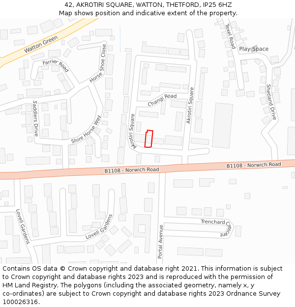 42, AKROTIRI SQUARE, WATTON, THETFORD, IP25 6HZ: Location map and indicative extent of plot