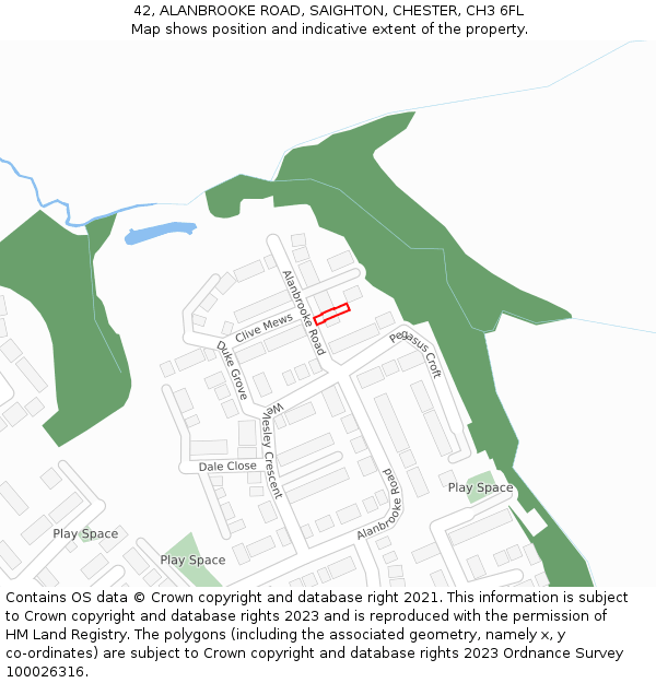 42, ALANBROOKE ROAD, SAIGHTON, CHESTER, CH3 6FL: Location map and indicative extent of plot