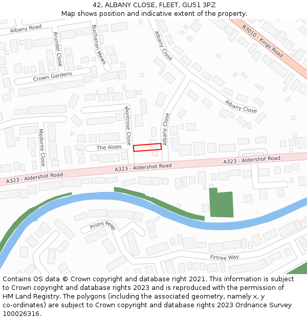 42, ALBANY CLOSE, FLEET, GU51 3PZ: Location map and indicative extent of plot