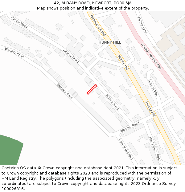 42, ALBANY ROAD, NEWPORT, PO30 5JA: Location map and indicative extent of plot