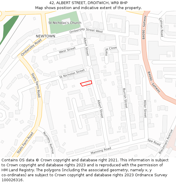 42, ALBERT STREET, DROITWICH, WR9 8HP: Location map and indicative extent of plot