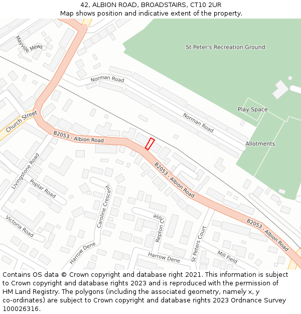 42, ALBION ROAD, BROADSTAIRS, CT10 2UR: Location map and indicative extent of plot