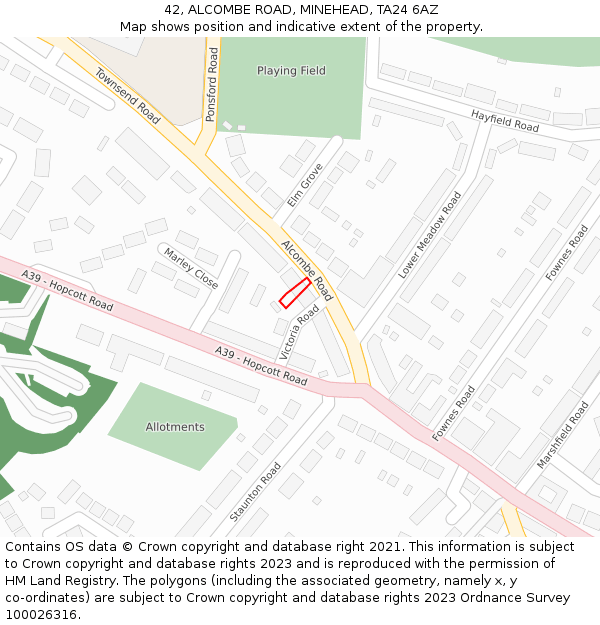 42, ALCOMBE ROAD, MINEHEAD, TA24 6AZ: Location map and indicative extent of plot