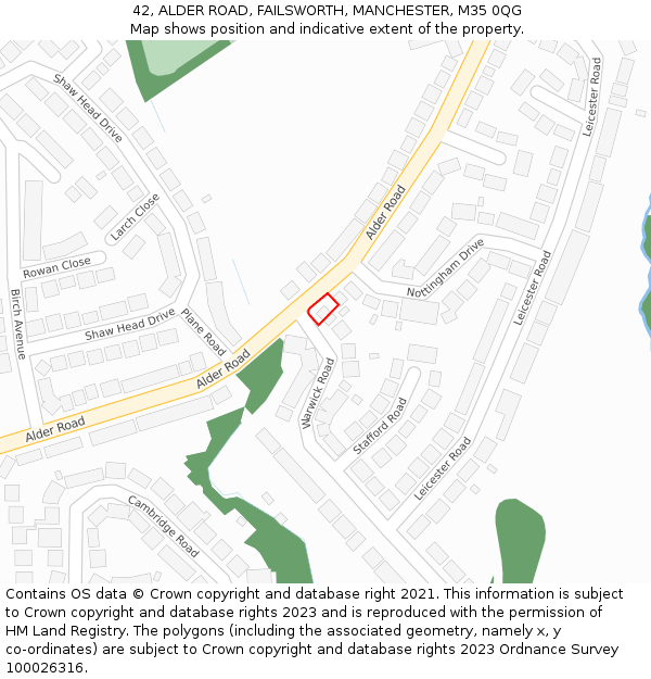 42, ALDER ROAD, FAILSWORTH, MANCHESTER, M35 0QG: Location map and indicative extent of plot