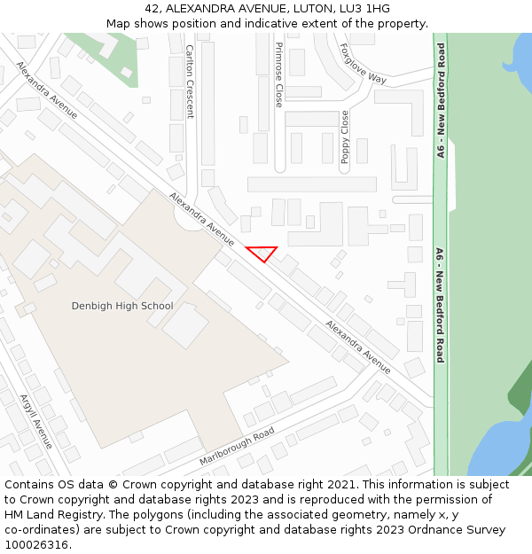42, ALEXANDRA AVENUE, LUTON, LU3 1HG: Location map and indicative extent of plot
