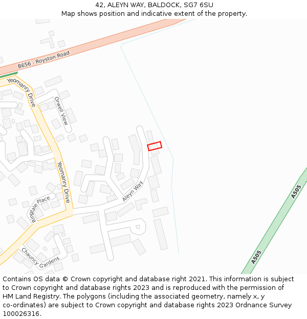 42, ALEYN WAY, BALDOCK, SG7 6SU: Location map and indicative extent of plot