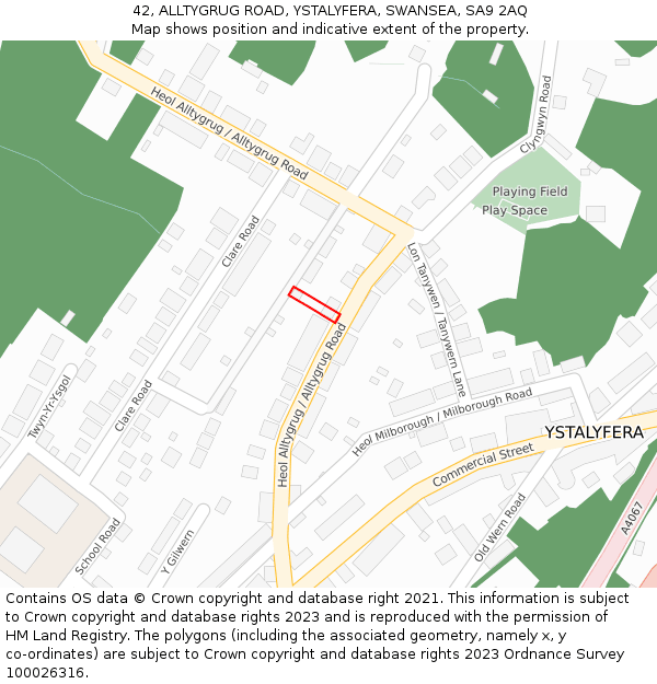 42, ALLTYGRUG ROAD, YSTALYFERA, SWANSEA, SA9 2AQ: Location map and indicative extent of plot