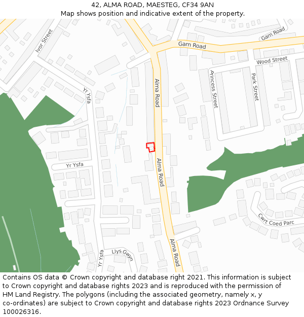 42, ALMA ROAD, MAESTEG, CF34 9AN: Location map and indicative extent of plot