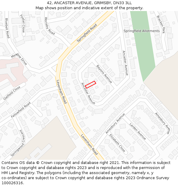 42, ANCASTER AVENUE, GRIMSBY, DN33 3LL: Location map and indicative extent of plot