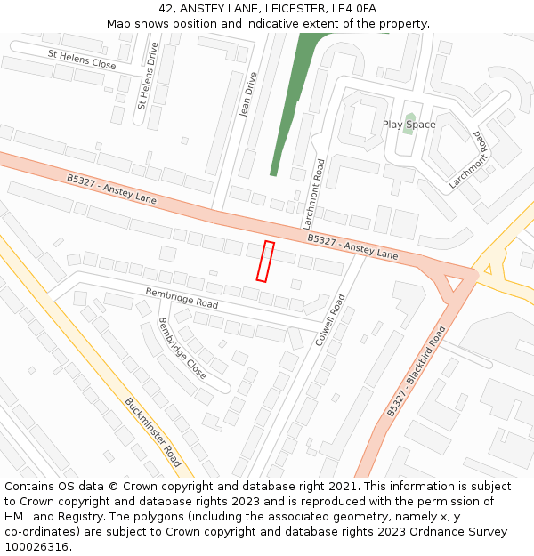 42, ANSTEY LANE, LEICESTER, LE4 0FA: Location map and indicative extent of plot