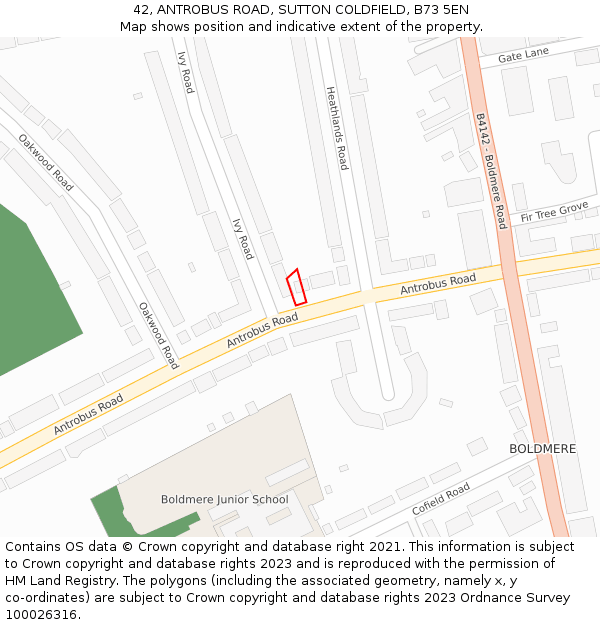 42, ANTROBUS ROAD, SUTTON COLDFIELD, B73 5EN: Location map and indicative extent of plot