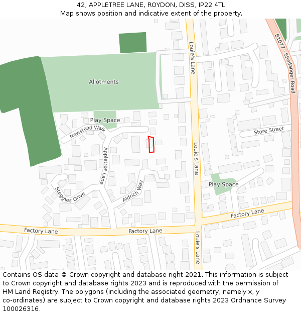 42, APPLETREE LANE, ROYDON, DISS, IP22 4TL: Location map and indicative extent of plot