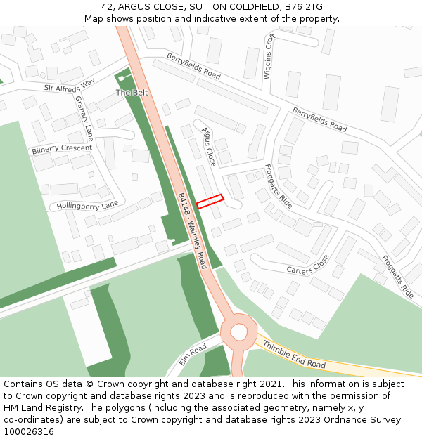 42, ARGUS CLOSE, SUTTON COLDFIELD, B76 2TG: Location map and indicative extent of plot