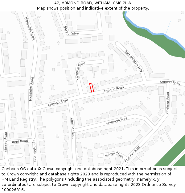 42, ARMOND ROAD, WITHAM, CM8 2HA: Location map and indicative extent of plot