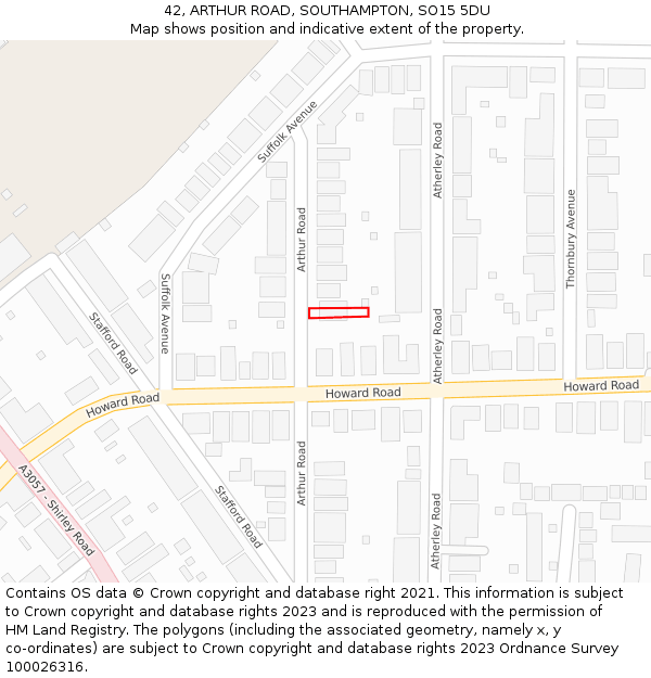 42, ARTHUR ROAD, SOUTHAMPTON, SO15 5DU: Location map and indicative extent of plot