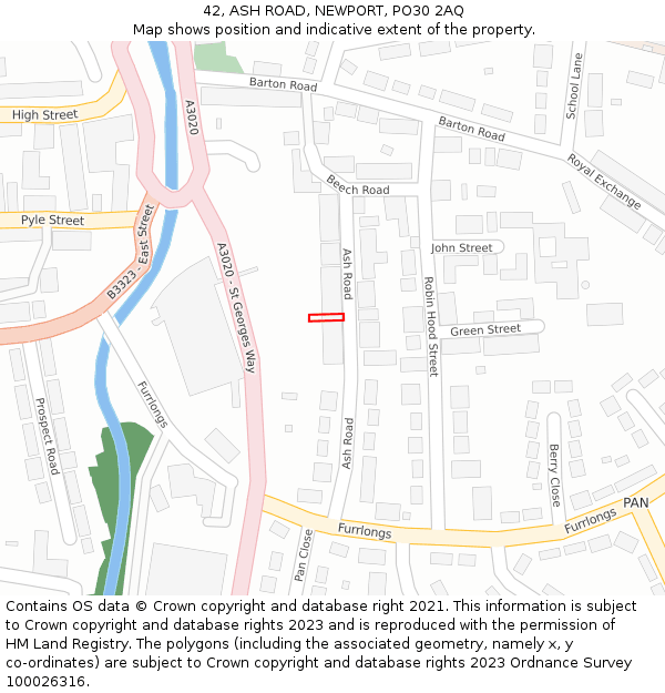 42, ASH ROAD, NEWPORT, PO30 2AQ: Location map and indicative extent of plot