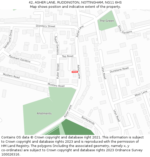 42, ASHER LANE, RUDDINGTON, NOTTINGHAM, NG11 6HS: Location map and indicative extent of plot