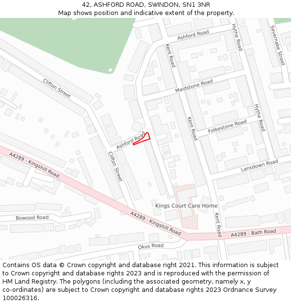 42, ASHFORD ROAD, SWINDON, SN1 3NR: Location map and indicative extent of plot