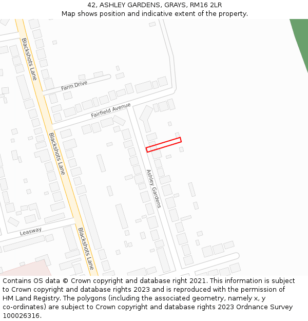 42, ASHLEY GARDENS, GRAYS, RM16 2LR: Location map and indicative extent of plot